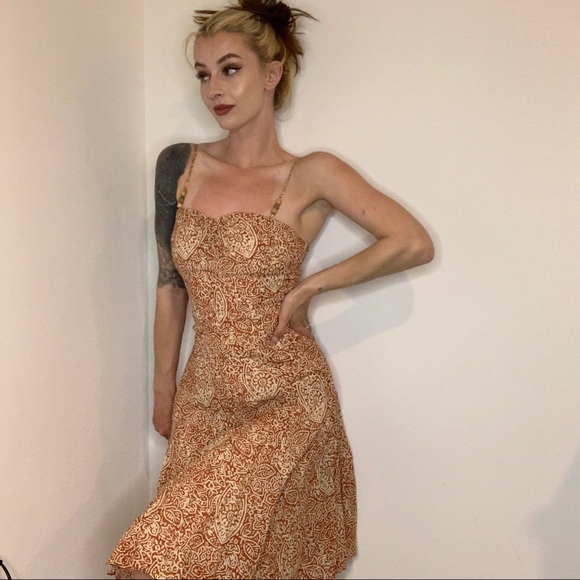 piace Dresses & Skirts - Vintage Midi Orange/Cream Beach Summer Dress, women's size Small